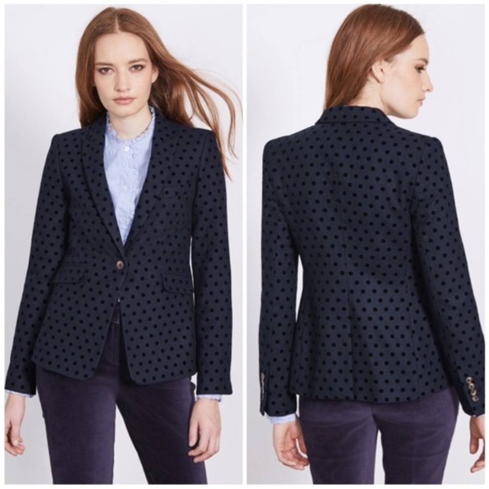 Boden Mirabelle Wool Polka Dot Wool Blazer size 6 Navy Blue